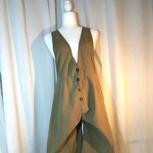 Olive green linen romper